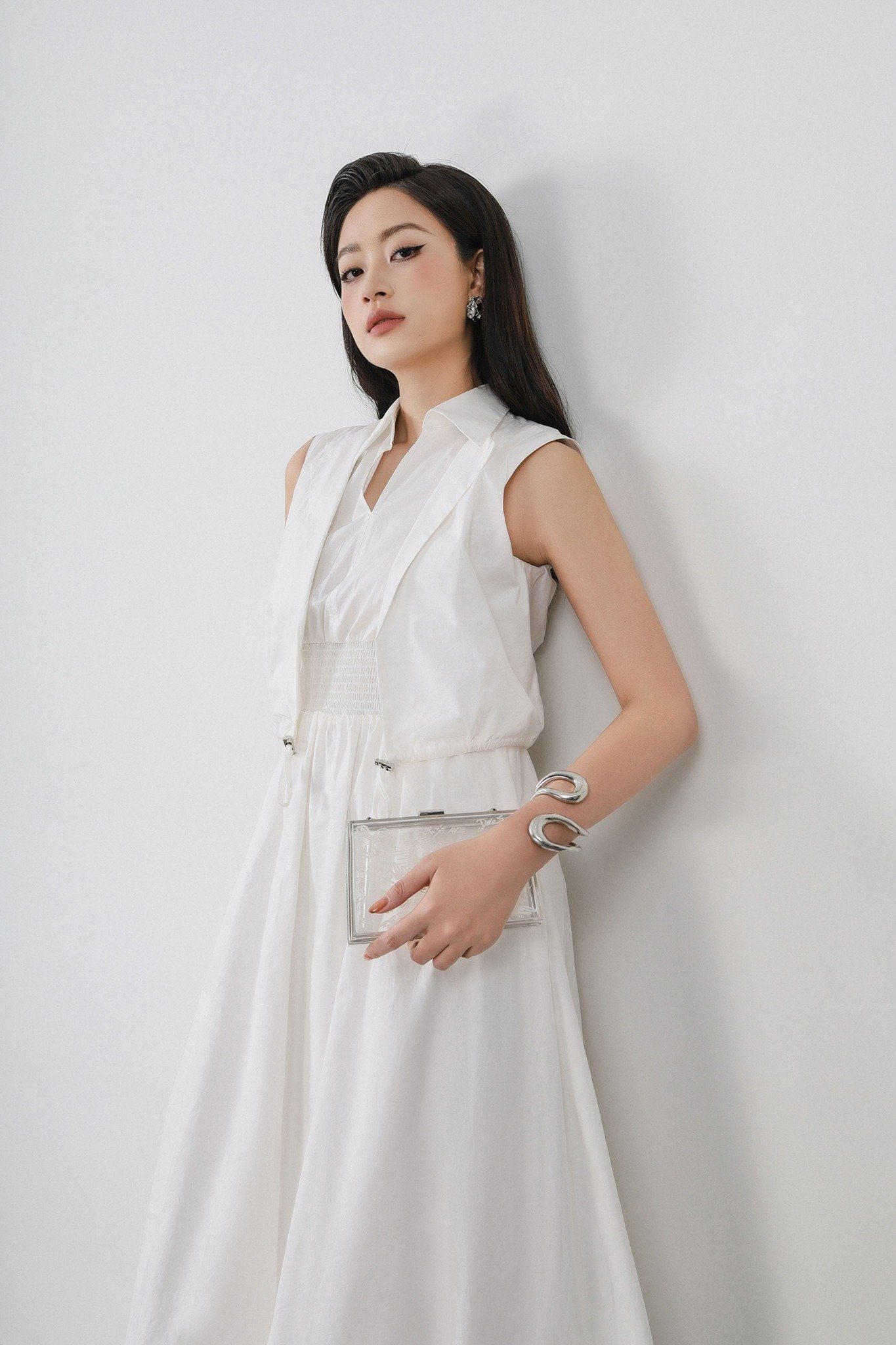 FDC15172 - Đầm công sở vải thô kate dáng bí cổ đức xẻ V kèm áo khoác liền tạo kiểu eo bo chun ôm thời trang - PANTIO