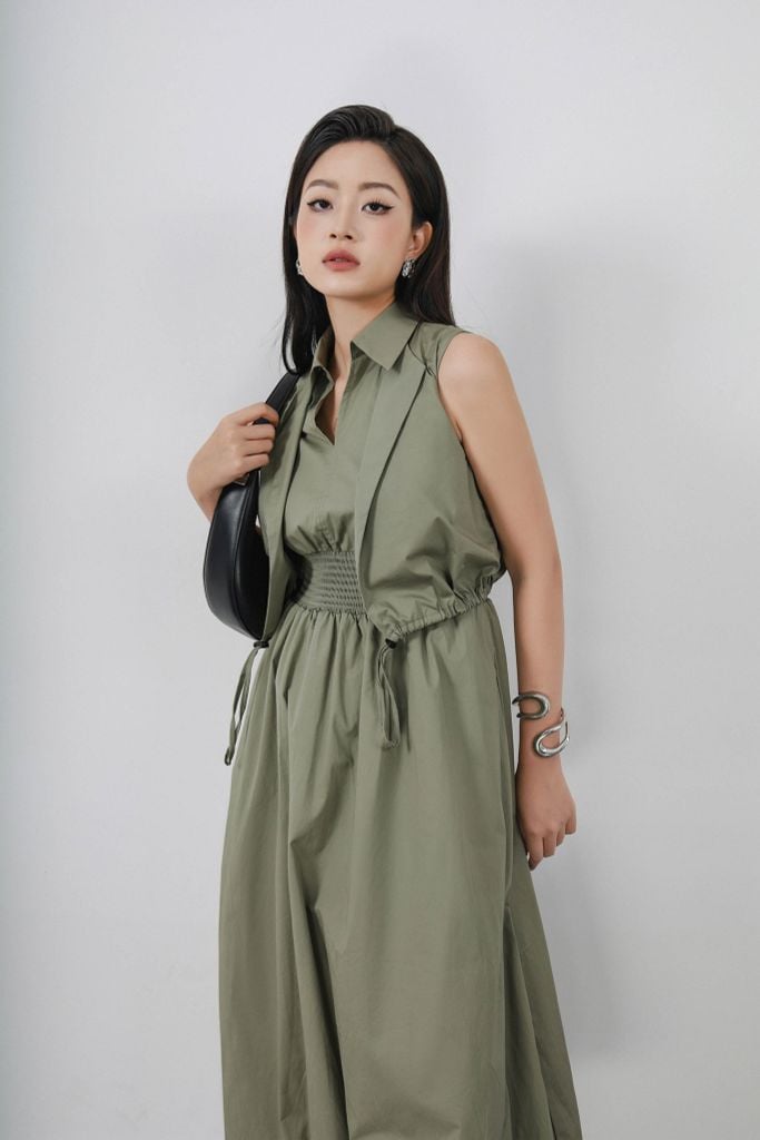 FDC15172 - Đầm công sở vải thô kate dáng bí cổ đức xẻ V kèm áo khoác liền tạo kiểu eo bo chun ôm thời trang - PANTIO