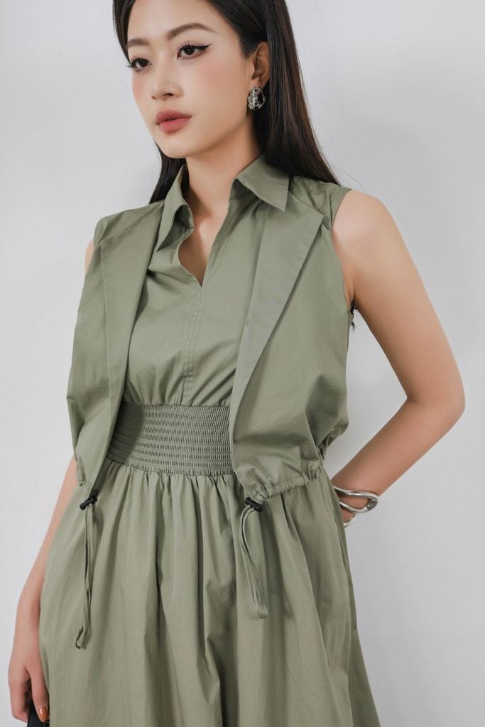 FDC15172 - Đầm công sở vải thô kate dáng bí cổ đức xẻ V kèm áo khoác liền tạo kiểu eo bo chun ôm thời trang - PANTIO