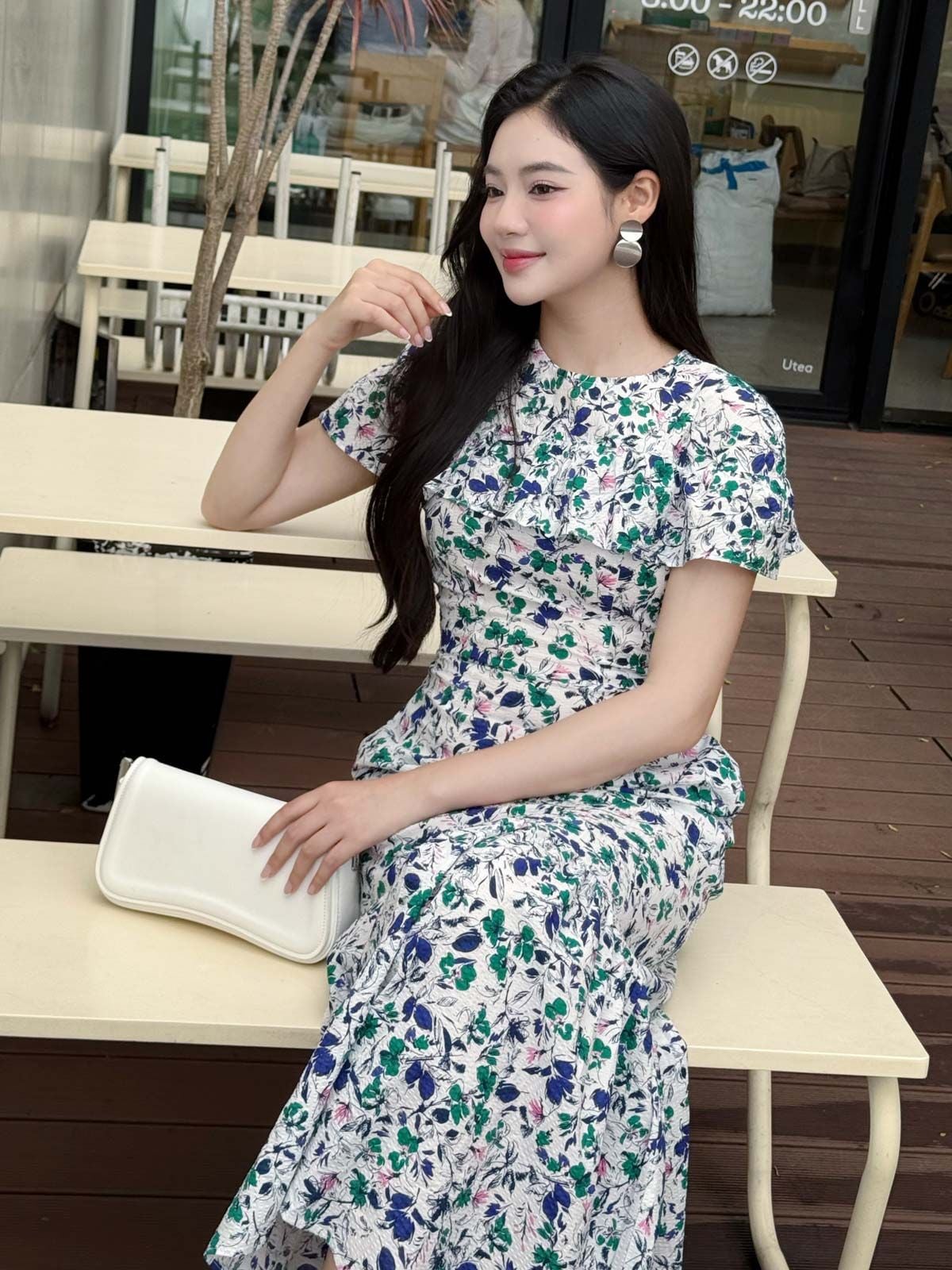 FDC15231 - tỷ lệ kèo 8899 vải thô hoa dáng suông cổ tròn vai phối viền tạo kiểu gấu váy xếp nhún tạo xoè khóa thân sau - tỷ lệ kèo 8899