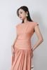 FDC15236 - Đầm công sở vải thô mỏng dáng xoè cổ tròn vai chờm eo đáp cạp nhún bản to thân váy phối ly bung tạo xoè khoá thân sau - PANTIO