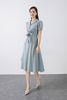 FDC33433 - Đầm công sở vải linen dáng xòe thân sơ mi buộc nơ cổ hai ve tay bồng - PANTIO