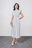 FDC33959 - Đầm công sở vải thô kẻ mỏng dáng ôm cổ bẻ tay chờm eo váy phối dây lưng tạo kiểu cài khuy thân trước - PANTIO