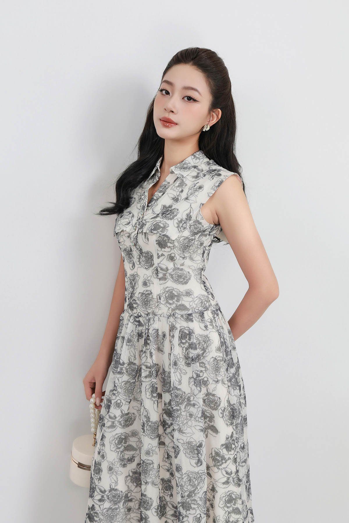 FDC34062 - tỷ lệ kèo 8899 vải lưới dáng xòe có lót vải habutai cổ đức thân phối vạt tạo kiểu khóa thân sau - tỷ lệ kèo 8899