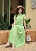 FDC34192 - tỷ lệ kèo 8899 vải chiffon xốp dáng suông cổ đức tay ngắn thân váy xếp nhún tạo xoè cài khuy thân trước - tỷ lệ kèo 8899