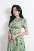 FDC35029 - Đầm công sở vải lụa mỏng cổ trong phối dây thắt nơ tay bồng nhẹ eo phối cạp tạo kiểu khóa thân sau - PANTIO
