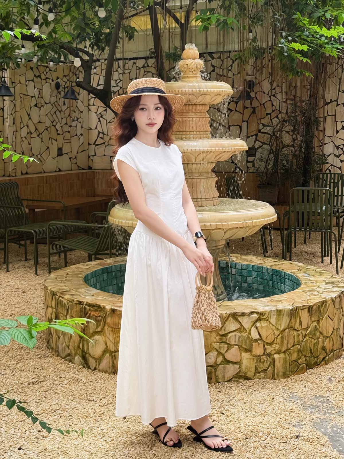 FDC35140 - tỷ lệ kèo 8899 vải thô kate dáng A cổ tròn vai chờm thân váy xếp nhún tạo xoè khóa thân sau - tỷ lệ kèo 8899