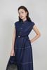 FDC35312 - Đầm công sở vải demin dáng ôm cổ đức tay chờm thân váy phối đường viền chỉ cài khuy thân trước lưng bo chun co giãn - PANTIO