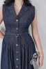 FDC35315 - Đầm công sở vải denim dáng ôm cổ hai ve không tay thân váy phối khuy tạo kiểu kèm dây đai thắt eo thời trang - PANTIO
