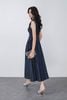 FDC35315 - Đầm công sở vải denim dáng ôm cổ hai ve không tay thân váy phối khuy tạo kiểu kèm dây đai thắt eo thời trang - PANTIO