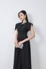 FDC35326 - Đầm công sở vải thô đũi dáng xoè cổ tròn đính đá cao cấp vai chờm eo váy xếp nhún tạo xoè khoá thân sau - PANTIO