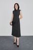 FDC35347 - Đầm công sở vải thô kẻ dáng ôm cổ bẻ đính khuy vai chờm thân váy nhún eo tạo kiểu khoá thân sau - PANTIO