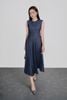 FDC35392 - Đầm công sở vải demin dáng ôm cổ tròn tay chờm thân váy phối hoạ tiết đường chỉ có dây đai thắt eo khoá thân sau - PANTIO