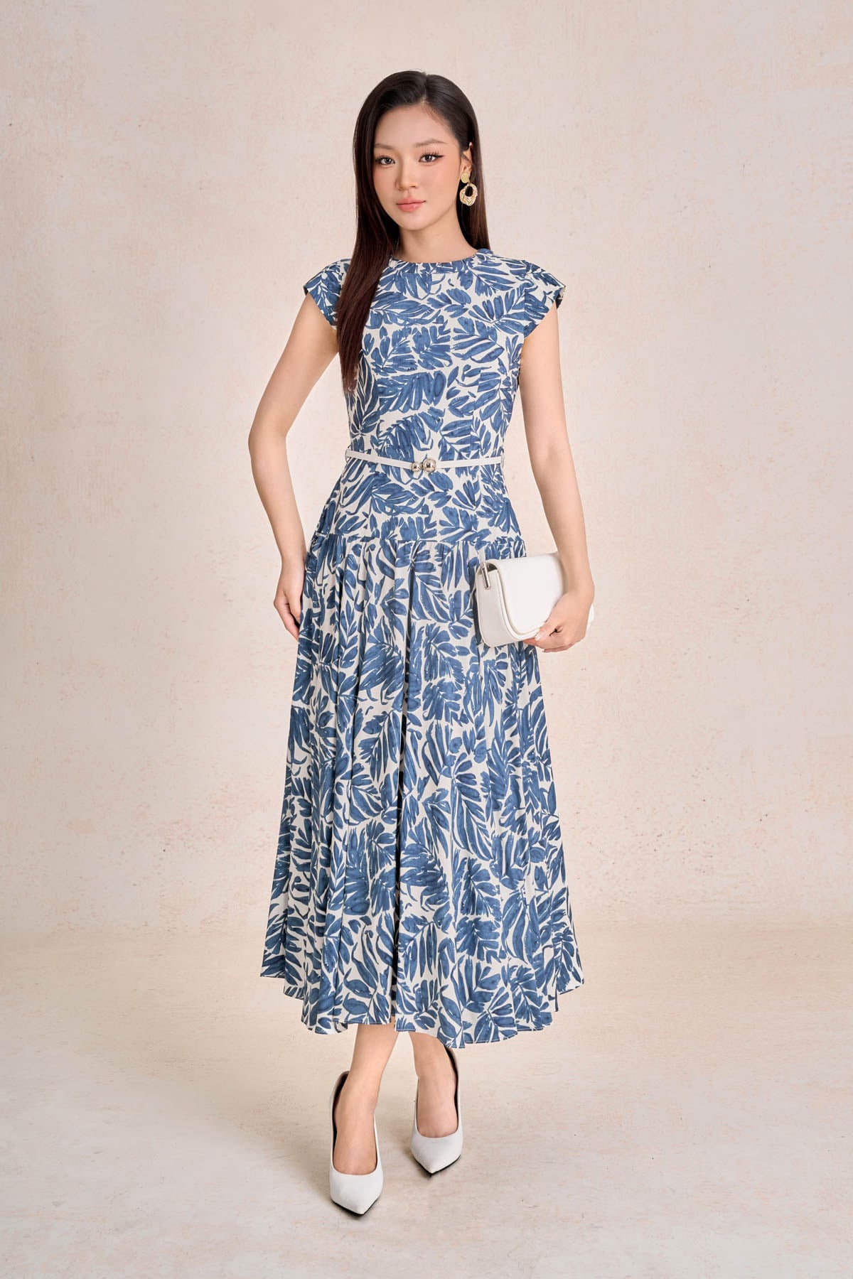 FDC35456 - Đầm công sở vải thô lanh dáng suông cổ tròn tay chờm thân váy phối ly bung tạo xoè eo có dây đai thời trang - PANTIO