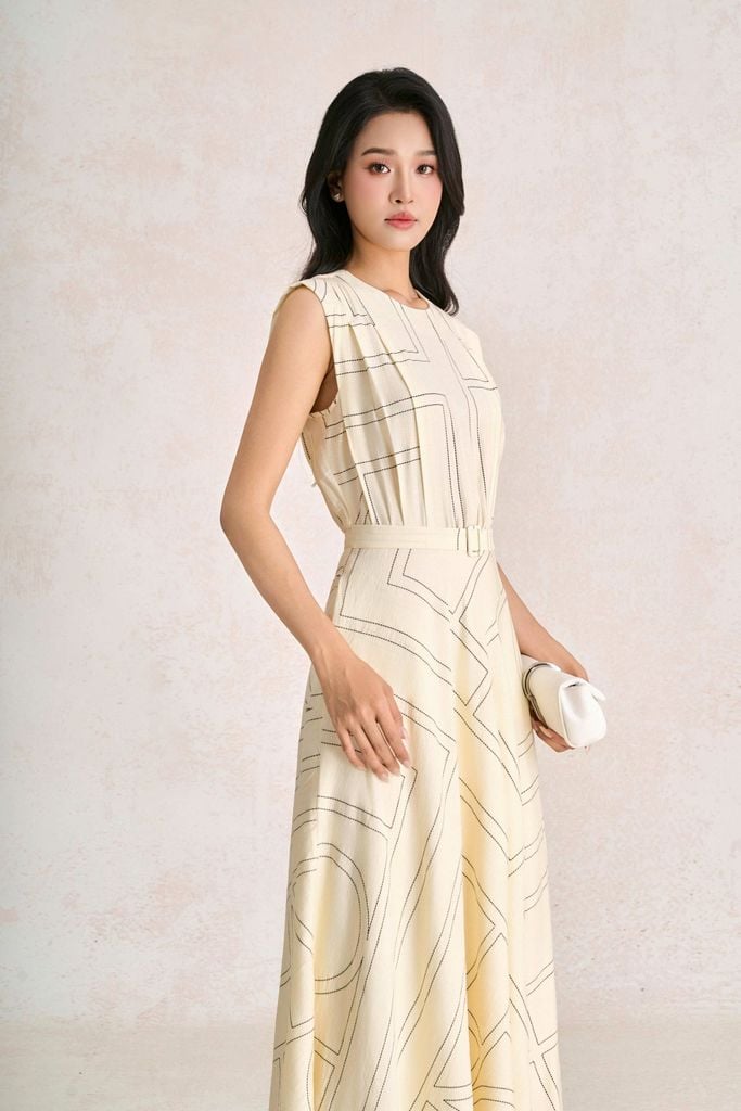 FDC35465 - Đầm công sở vải thô đũi dáng chữ A cổ tròn tay chờm khoá thân sau - PANTIO