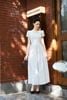 FDC35490 - Đầm công sở vải linen dáng chữ A cổ tròn tay cộc thân váy xếp nhún tạo xoè kèm đai thắt eo tạo kiểu khoá thân sau - PANTIO