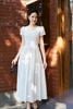 FDC35490 - Đầm công sở vải linen dáng chữ A cổ tròn tay cộc thân váy xếp nhún tạo xoè kèm đai thắt eo tạo kiểu khoá thân sau - PANTIO