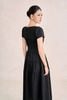 FDC35490 - Đầm công sở vải linen dáng chữ A cổ tròn tay cộc thân váy xếp nhún tạo xoè kèm đai thắt eo tạo kiểu khoá thân sau - PANTIO