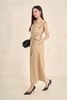 FDC35508 - Đầm công sở vải linen dáng suông cổ xẻ V tay chờm thân váy phối khuy tạo kiểu eo có dây đai thời trang - PANTIO