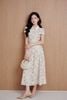 FDC35523 - Đầm công sở vải ren hoa dáng chữ A cổ bẻ tay chờm khóa thân sau - PANTIO