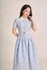 FDC35526 - Đầm công sở vải thô mỏng dáng chữ A cổ bẻ tay cộc eo phối dây đai tạo kiểu khoá thân sau - PANTIO