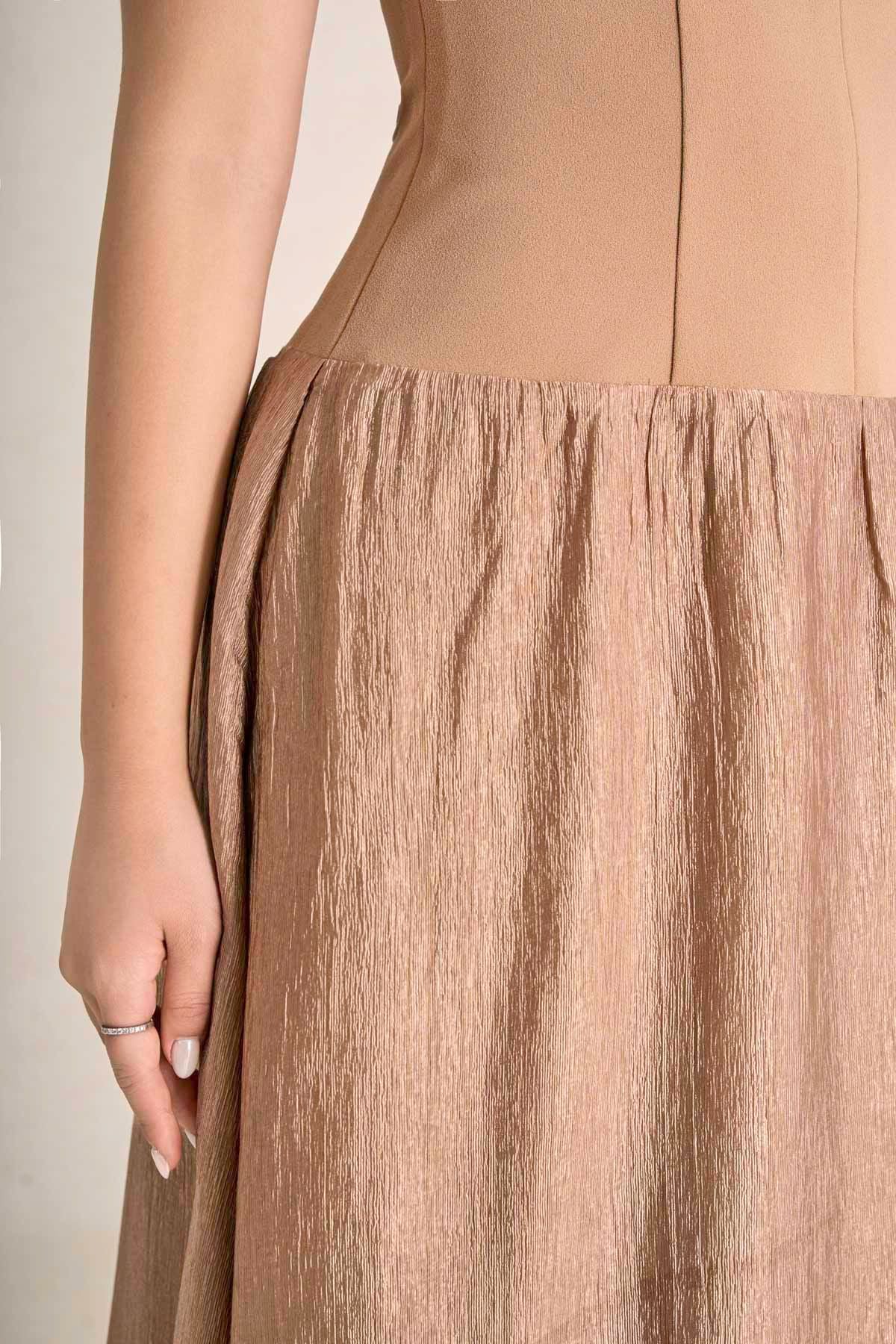 FDC35553 - Đầm công sở vải thô dáng A cổ thuyền tay chờm đính đá thân váy bồng nhẹ tạo kiểu khoá thân sau - PANTIO