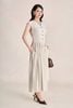 FDC35554 - Đầm công sở vải linen dáng suông cổ xẻ V tay chờm thân váy xếp nhún tạo phồng eo phối vạt thắt tạo kiểu - PANTIO