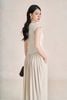 FDC35554 - Đầm công sở vải linen dáng suông cổ xẻ V tay chờm thân váy xếp nhún tạo phồng eo phối vạt thắt tạo kiểu - PANTIO