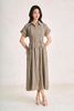 FDC35558 - Đầm công sở vải linen dáng suông cổ bẻ tay cộc eo phối dây thắt tạo kiểu - PANTIO