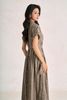 FDC35558 - Đầm công sở vải linen dáng suông cổ bẻ tay cộc eo phối dây thắt tạo kiểu - PANTIO