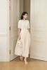 FDC35578 - Đầm công sở vải thô dáng chữ A cổ tròn tay phồng thân váy xếp nhún tạo xoè khoá thân sau - JAN.