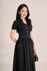 FDC35583 - Đầm công sở vải thô kate dáng chữ A cổ bẻ tay cộc eo váy phối nhún tạo xoè kèm đai lưng thời trang - PANTIO