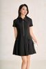 FDC35584 - Đầm công sở vải thô dáng A ngắn cổ bẻ phối khoá thân váy xếp ly thời trang - PANTIO