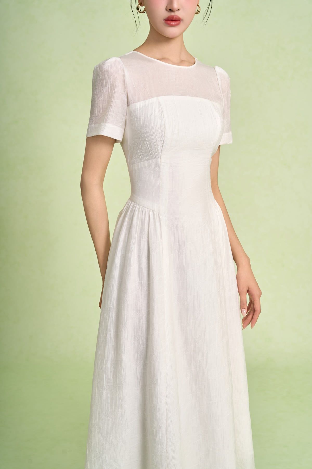 FDC75052 - Đầm công sở vải thô mỏng hai lớp lót habutai dáng suông cổ tròn hông xếp nhún ly tạo kiểu - PANTIO