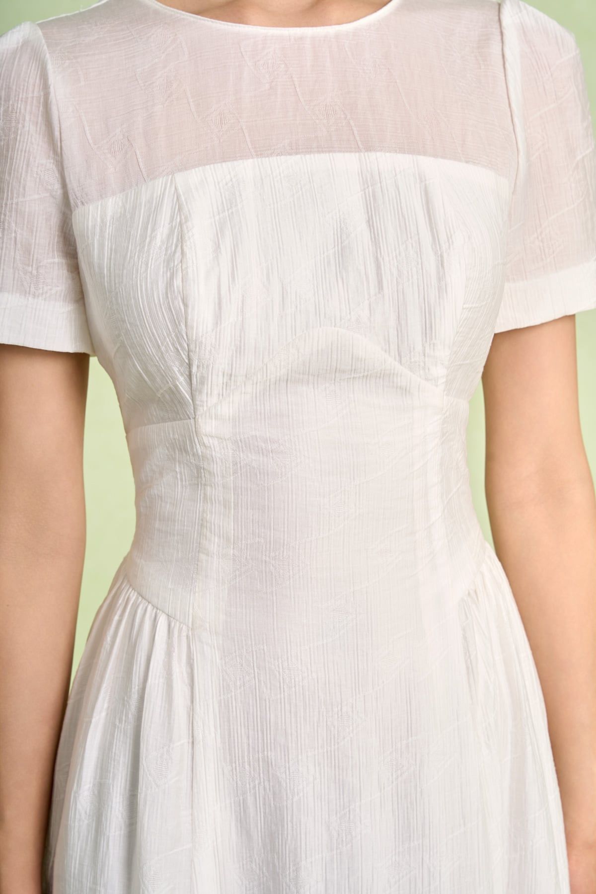 FDC75052 - Đầm công sở vải thô mỏng hai lớp lót habutai dáng suông cổ tròn hông xếp nhún ly tạo kiểu - PANTIO