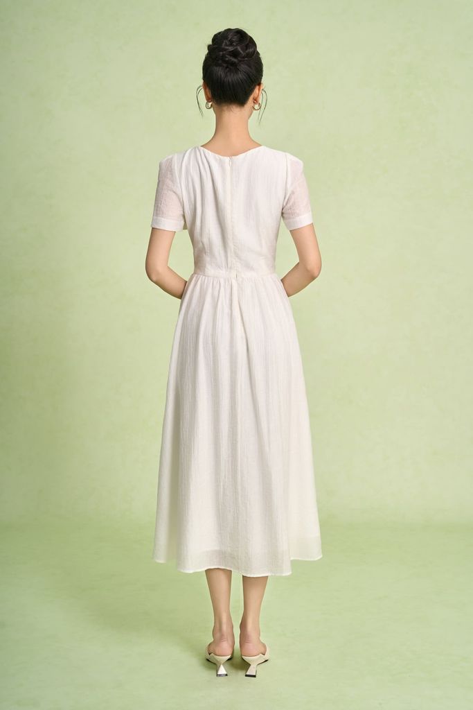 FDC75052 - Đầm công sở vải thô mỏng hai lớp lót habutai dáng suông cổ tròn hông xếp nhún ly tạo kiểu - PANTIO