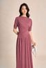 FDC75404 - Đầm công sở vải len dáng suông cổ thuyền tay lửng phối nhún tạo kiểu thân váy vạt lệch thời trang - PANTIO