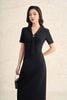 FDC75406 - Đầm công sở vải cotton dáng ôm cổ V phối vạt tạo kiểu tay cộc eo ôm thời trang khoá thân sau - PANTIO