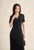 FDC75406 - Đầm công sở vải cotton dáng ôm cổ V phối vạt tạo kiểu tay cộc eo ôm thời trang khoá thân sau - PANTIO