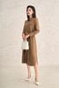 FDC75433 - Đầm dạo phố vải thô kẻ dáng suông cổ đức tay dài thân váy đính khuy kèm dây đai thắt tạo kiểu - PANTIO