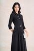 FDC75638 - Đầm công sở vải cotton dáng chữ A cổ bẻ đính khuy đá tay dài eo phối dây đai tạo kiểu khoá thân sau - PANTIO