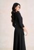 FDC75638 - Đầm công sở vải cotton dáng chữ A cổ bẻ đính khuy đá tay dài eo phối dây đai tạo kiểu khoá thân sau - PANTIO