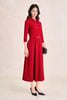 FDC75638 - Đầm công sở vải cotton dáng chữ A cổ bẻ đính khuy đá tay dài eo phối dây đai tạo kiểu khoá thân sau - PANTIO