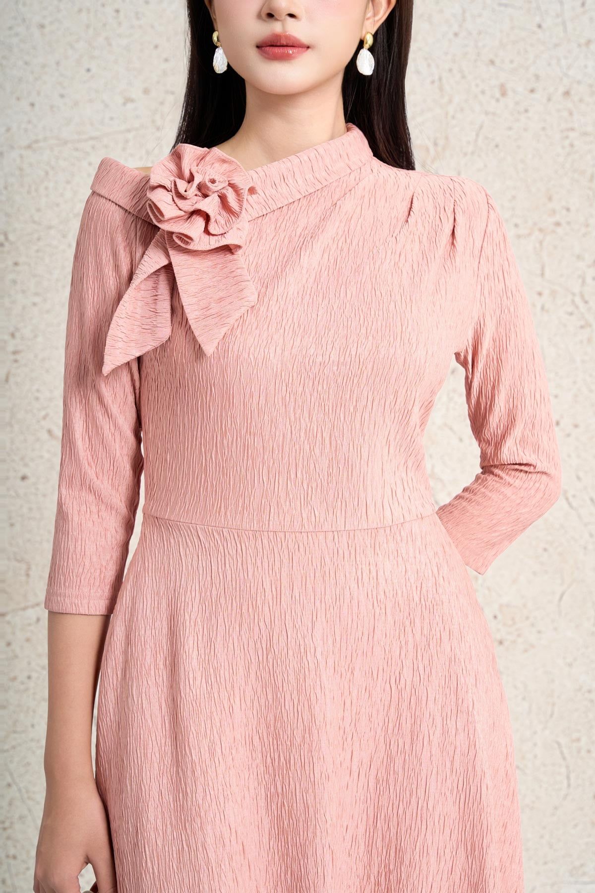 FDC95430 - Đầm công sở dáng ôm cổ lệch phối khoa tạo kiểu thân váy suông A thời trang khoá thân sau - PANTIO