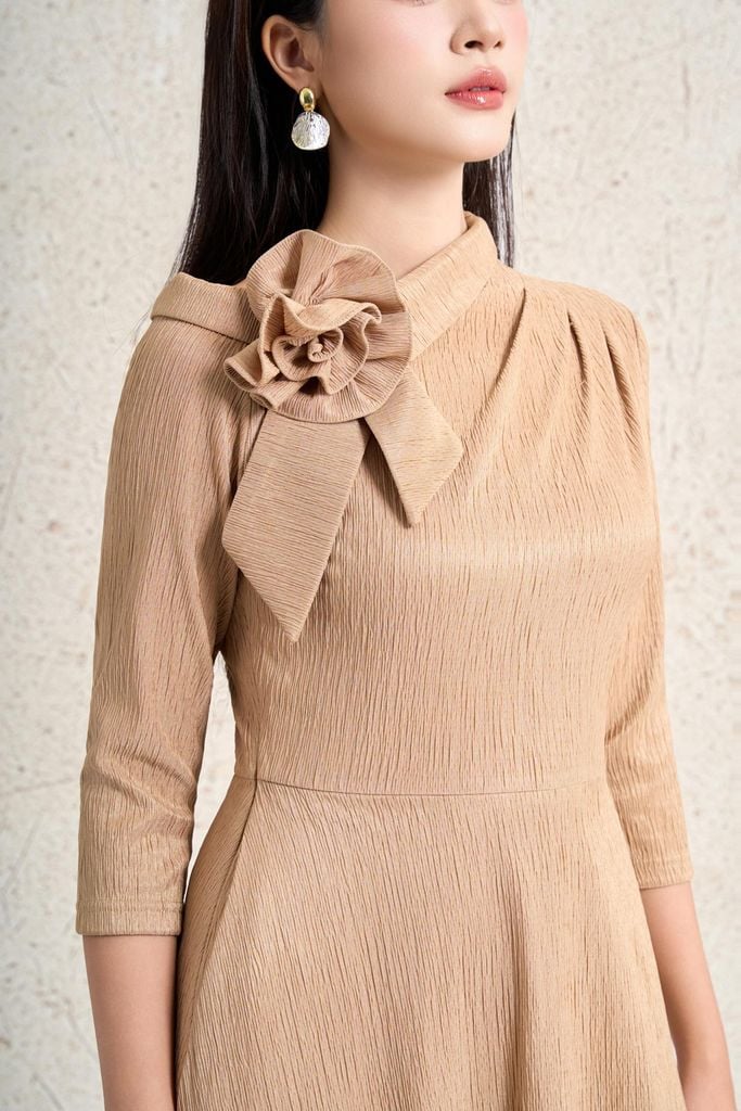 FDC95430 - Đầm công sở dáng ôm cổ lệch phối khoa tạo kiểu thân váy suông A thời trang khoá thân sau - PANTIO