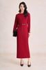 FDC95611 - Đầm công sở vải cotton dáng suông cổ lệch tay dài eo phối dây đai tạo kiểu khoá thân sau - PANTIO