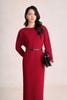 FDC95611 - Đầm công sở vải cotton dáng suông cổ lệch tay dài eo phối dây đai tạo kiểu khoá thân sau - PANTIO