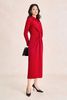 FDC95639 - Đầm công sở vải cotton cổ bẻ tay dài thân váy vặn xoắn tạo kiểu khoá thân sau - PANTIO