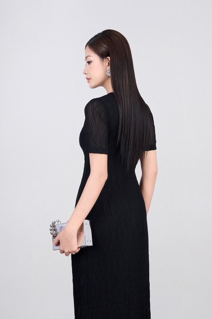 FDD3175 - Đầm dệt kim vải lưới dáng ôm cổ tròn tay ngắn thân váy phối nhún thời trang - PANTIO