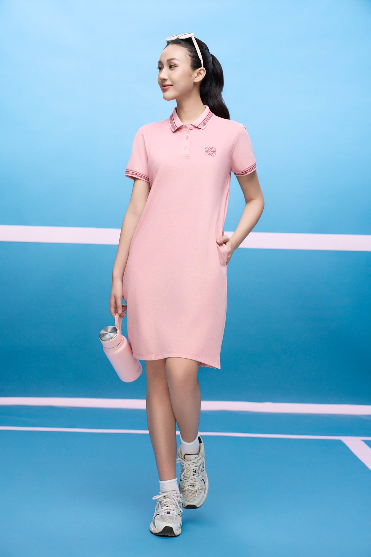 FDD3190 - Đầm dệt kim cao cấp vải cotton dáng suông cổ polo tay ngắn ngực áo in hoa tiết thời trang - PANTIO